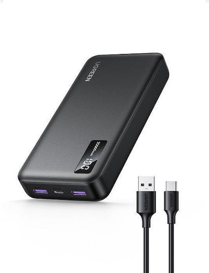 Ugreen PB312 Power Bank 20000mAh 20W с 2 USB-A порта и USB-C порт Черен