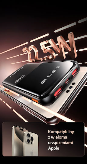 Awei P10K Power Bank 10000mAh 22.5W with 2 USB-A Ports and USB-C Port Black
