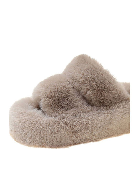 Damen Hausschuhe mit Offene Zehenpartie mit Pelz Beige