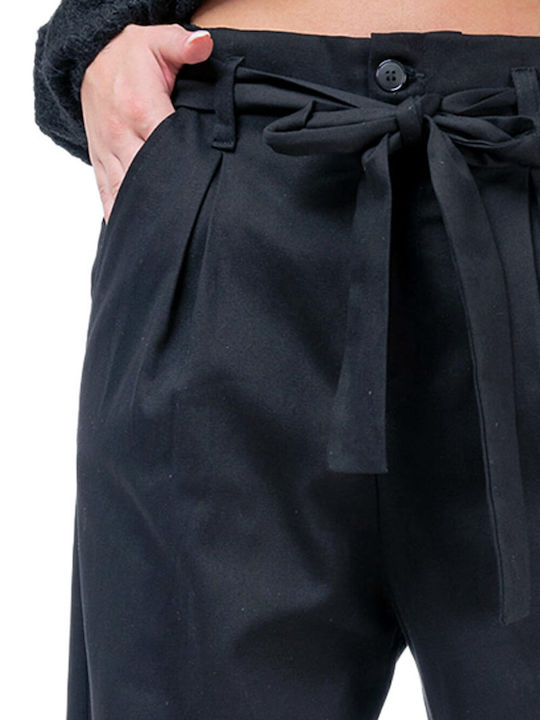 Damen Hoch tailliert Stoff Hose Black
