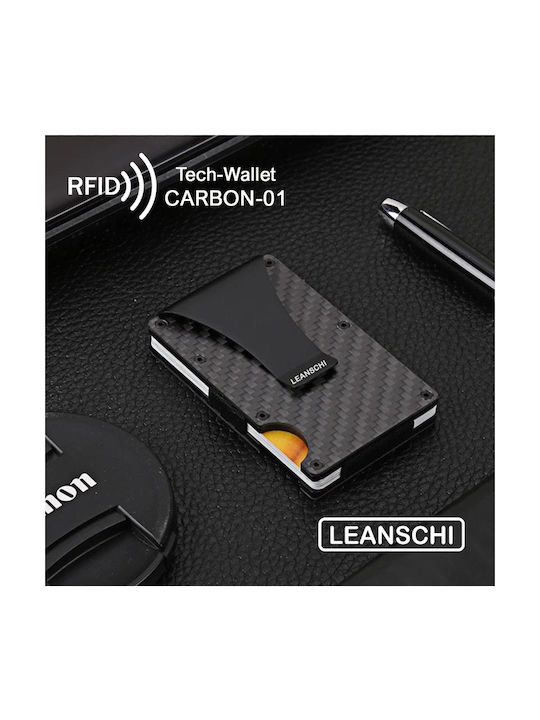 LEANSCHI TECH-WALLET in black carbon fibre & turquoise lining