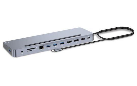 i-tec USB-C Stație de andocare cu HDMI/DisplayPort 4K PD Ethernet și conexiune 3 monitoare Gri (C31FLAT2PDPRO)