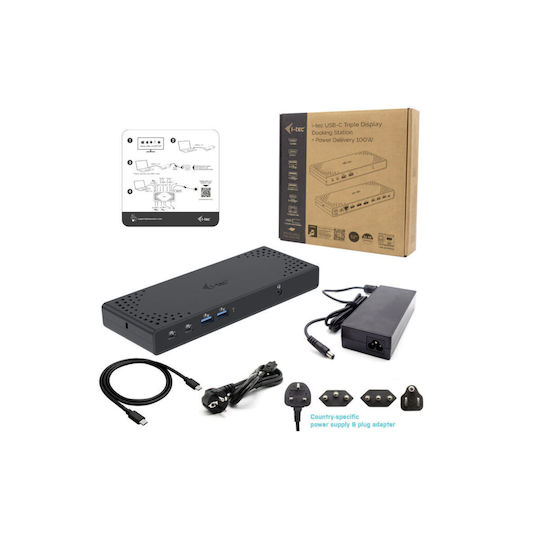 i-tec USB-C Docking Station με HDMI/DisplayPort 4K PD Ethernet και σύνδεση 3 Οθονών Μαύρο (C31TRIPLE4KDOCKPD)