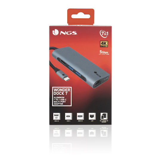 NGS WonderDock 7 USB-C Dockingstation für Laptops mit HDMI 4K PowerDelivery Ethernet Grau