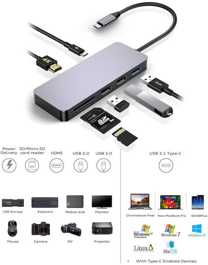Platinet USB-C Докинг станция с HDMI 4K PD Сребрист (PMMA9822)