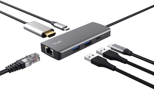 Trust Hub 10 USB 2.0 Ports with USB-A Connection Ethernet Silver
