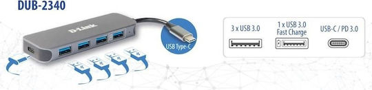 D-Link USB-Hub 5 Anschlüsse USB 3.0 mit USB-A Anschluss Silber