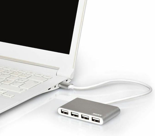 Port Designs Hub 4 Θυρών USB 2.0 με σύνδεση USB-A Ασημί