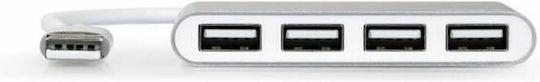 Port Designs Hub 4 Θυρών USB 2.0 με σύνδεση USB-A Ασημί