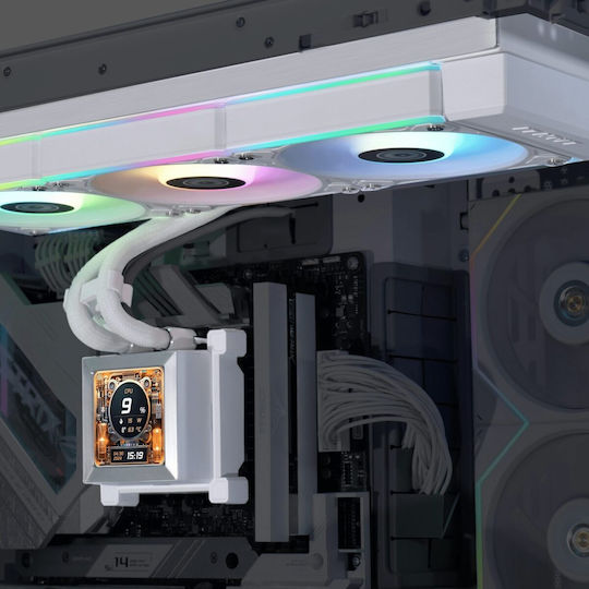 Lian Li Hydroshift LCD 360 R Wasserkühlung für Prozessor Dreifacher Ventilator 120mm für Sockel AM4/AM5/1700 Weiß
