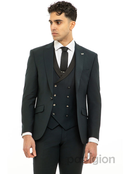 19V69 Men's Winter Suit with Vest Green