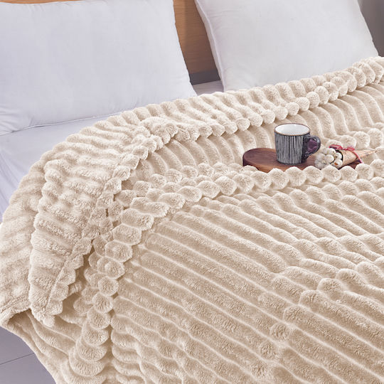 My Home Luxury Blanket Fleece Queen 220x240cm Ecru