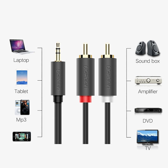 Ugreen 3.5mm Male - RCA Male Audio Cable Black 2m with Gold Plated Terminals 10510