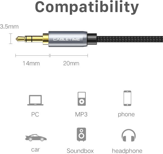 Cabletime Καλώδιο Ήχου 3.5mm male - 3.5mm female Μαύρο 1.8m 5210131039281
