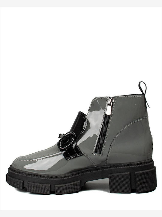 Leather Women's Ankle Boots Gray