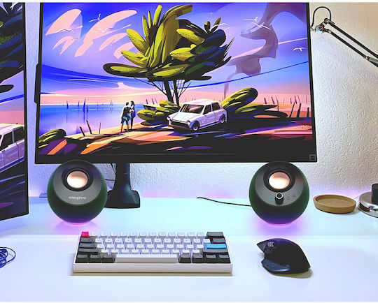 Creative Pebble Pro Ηχεία Υπολογιστή 2.0 με RGB Φωτισμό και Bluetooth Ισχύος 20W σε Πράσινο Χρώμα