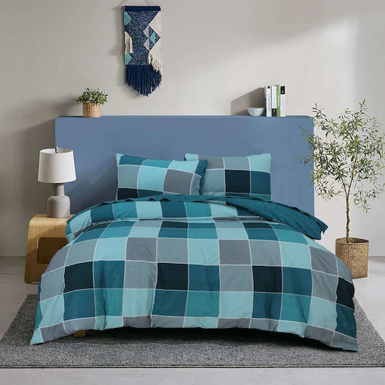Espree Bettwäsche-Set Überdoppel mit Gummiband 160x200+35cm. Naty Blue 4Stück