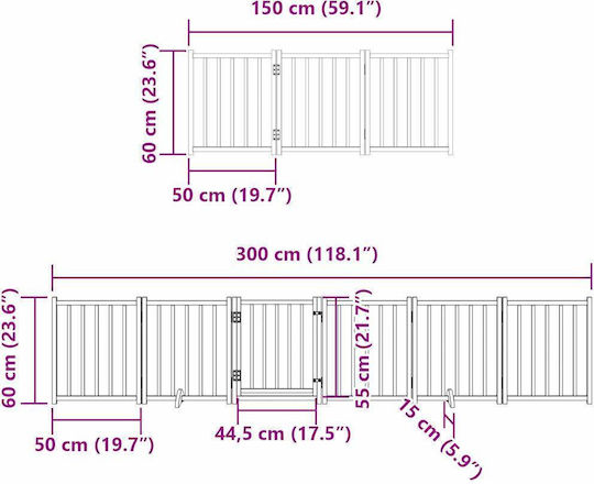 Dog Gate Foldable 9 Panels 450cm Poplar Wood Black 50 X 60 X 2 Cm