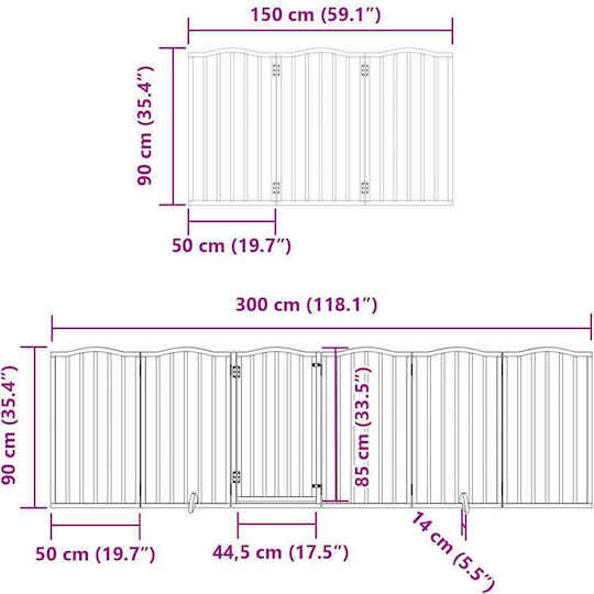 vidaXL Дървен Разделител За Куче С 9 Панела 450x90см Естествена Топола