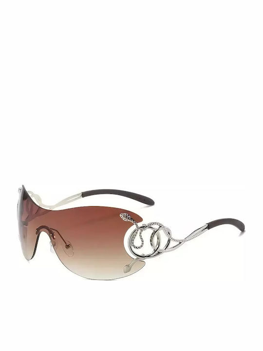 Unisex Sunglasses with Silver Metal Frame and Brown Lens G-02