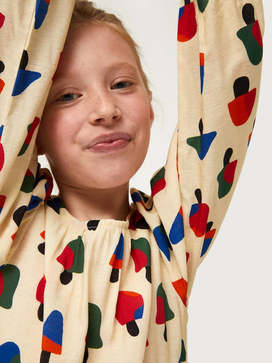 Children's Dress Long Sleeve Floral Ecru