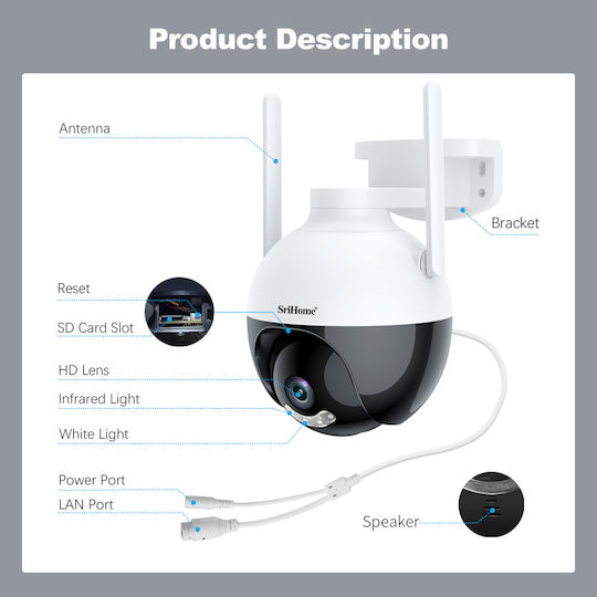 Sricam SH045 IP Surveillance Camera Wi-Fi Full HD 1080p Waterproof with Two-Way Communication and Lens 4mm Suitable for Plug Type Australia