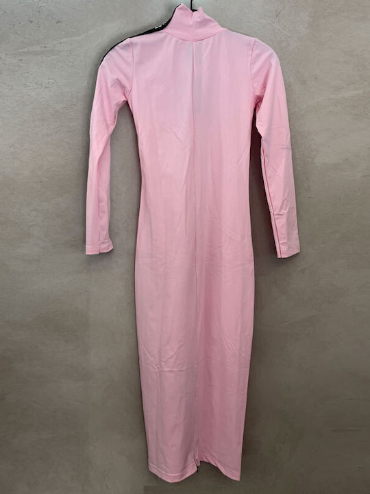 Rochie Midi cu Guler Înalt Roz