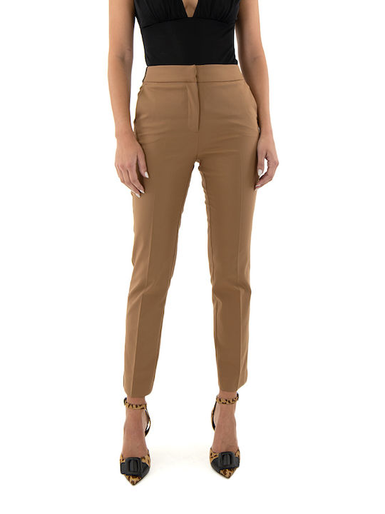 MY T Pants Women My T Wearables Women's High-waisted Capri Chino Trousers in Slim Fit Camel