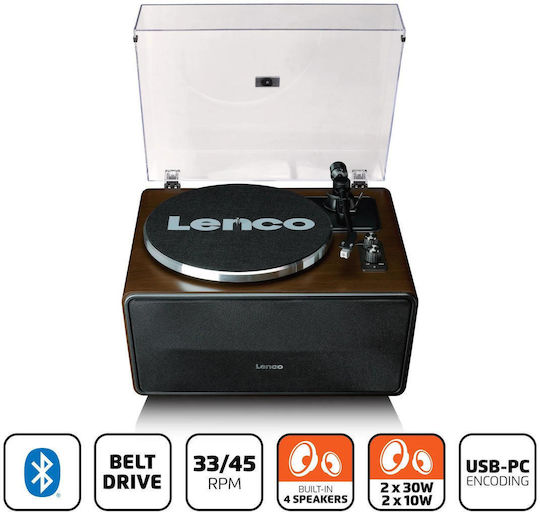 Lenco LS-470WA Plattenspieler mit Vorverstärker und Eingebaute Lautsprecher Braun