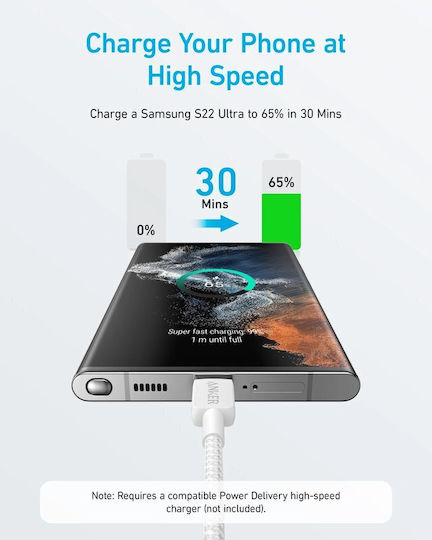 Anker USB 2.0 Cable USB-C male - USB-C 60W PD Λευκό 0.9m