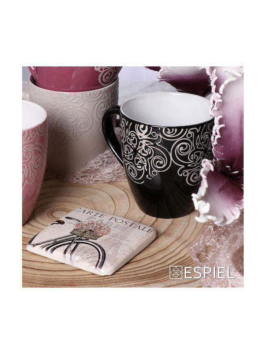 Espiel Ceramic Beige Coasters Bicycle 9x9cm 6pcs