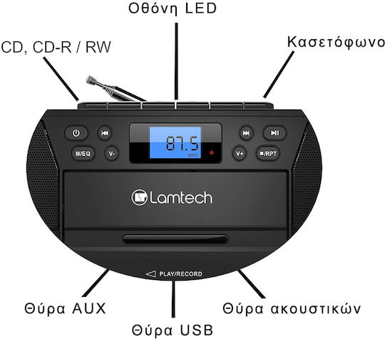 Lamtech Lamtech Tragbares Soundsystem mit Bluetooth Radio USB MP3 Kassettenspieler Schwarz
