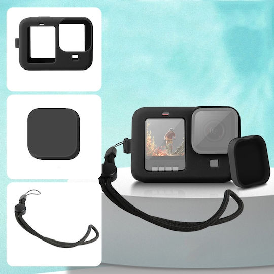 Silicone Case with Strap + Lens Cap Protection Case for GoPro