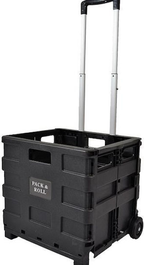 Foldable Plastic Shopping Trolley Black 33x40x85cm