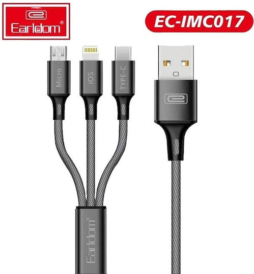 Earldom Imc017 Braided USB to micro USB / Type-C / Lightning 1m Cable Gray (EC-IMC017)