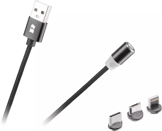 Rebel Magnetic USB to Type-C / Lightning / micro USB 1m Cable (RB-6004-100-B)