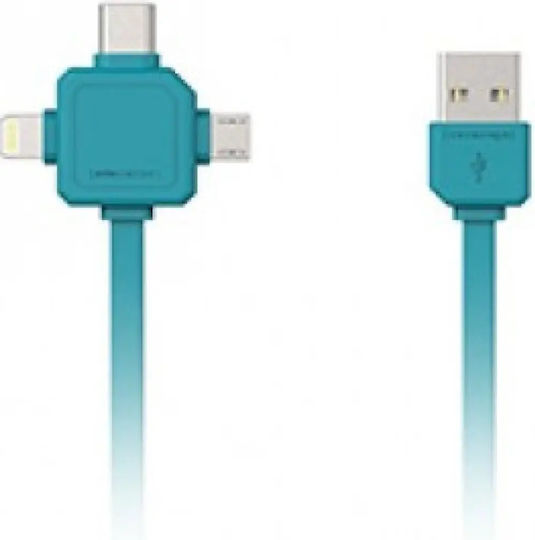 Allocacoc Flat USB to Lightning / Type-C / micro USB 1.5m Cable Blue (9003BL/USBC15)