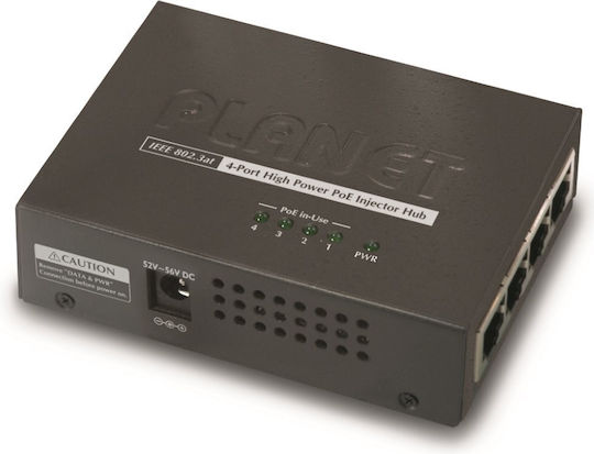 Planet Technology 4-Port IEEE 802.3at High Power over Ethernet Injector Hub