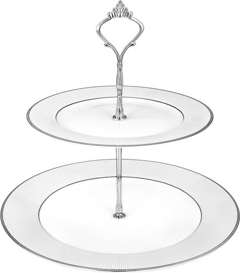 Oriana Ferelli Porcelain Dessert Tower Stand with 2 Tiers Classic Stripes 17310/S Black Ø27cm