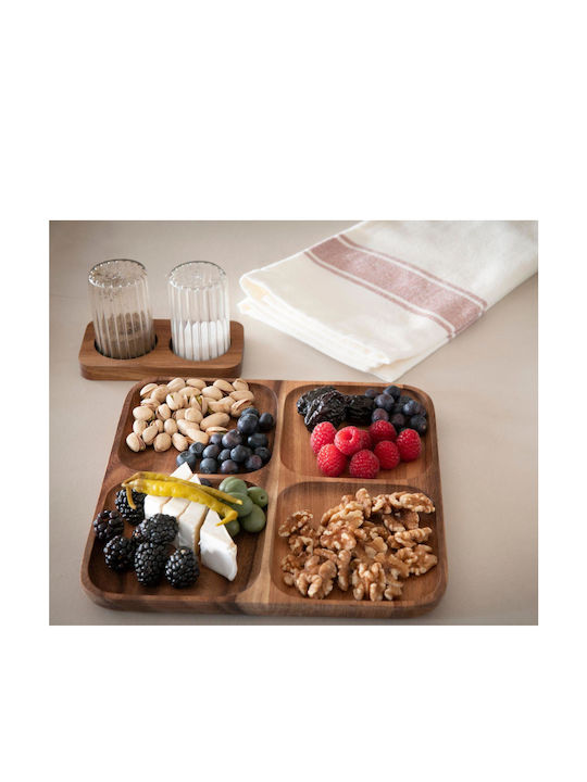 Andrea House Wooden Dessert Divided Serving Plate with 4 Slots White 25x25x2cm