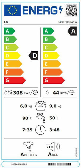 LG Mașină de spălat cu uscător 9kg/6kg Cu aburi 1400 Rotiri