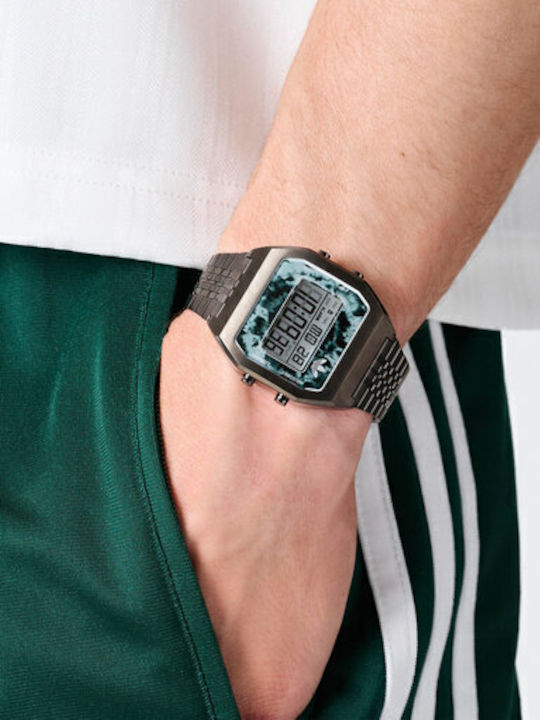 adidas Digital Two Ψηφιακό Ανδρικό Ρολόι Χρονογράφος Μπαταρίας με Μαύρο Μεταλλικό Μπρασελέ