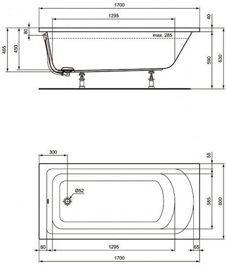Ideal Standard Hotline Μπανιέρα Ακρυλική 170x80cm