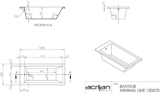 Acrilan Minimal Line Вана Акрил 150x70см
