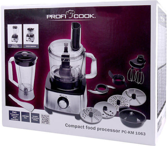 Profi Cook PC-KM1063 Πολυμίξερ 1200W με Κάδο 1.75lt και Κανάτα Μπλέντερ Ασημί