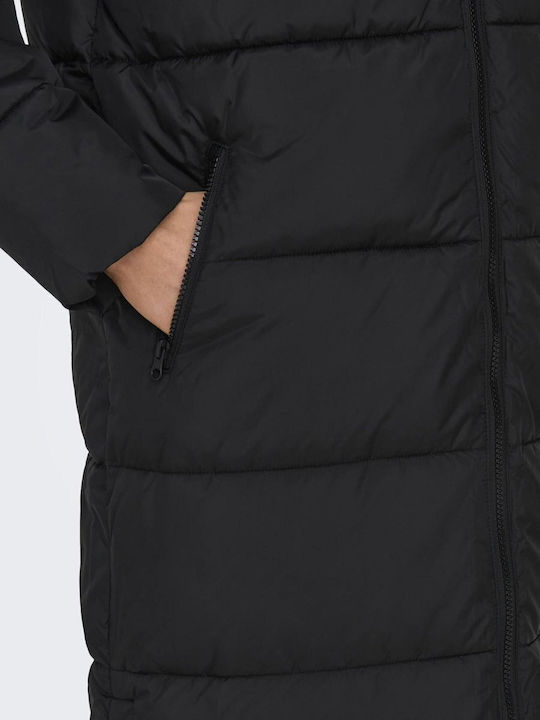 Montana Women's Long Puffer Jacket for Winter with Hood Black