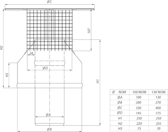 Kratki Καπέλο Καπνοδόχου Μεταλλικό 150mm Ασημί