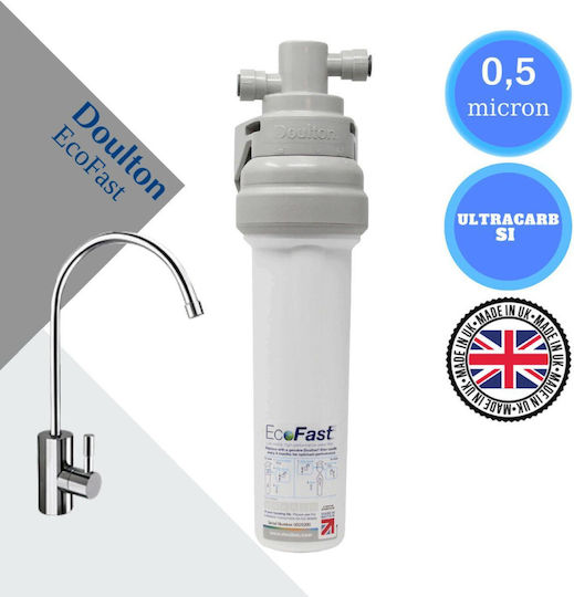 Doulton EcoFast Συσκευή Φίλτρου Νερού Μονή Κάτω Πάγκου / Κεντρικής Παροχής Διατομής 3/8'' με Βρυσάκι & Ανταλλακτικό Φίλτρο Doulton Ultracarb SI 0,5μm W93302294