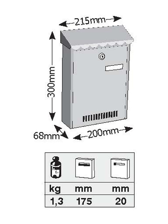 Viometal LTD Paris 304 Outdoor Mailbox Inox in Brown Color 21.5x6.8x30cm