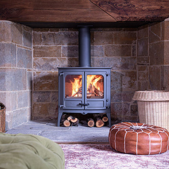 Charnwood Island III Blu Stahl Holzofen Luftheizung 11kW Blau